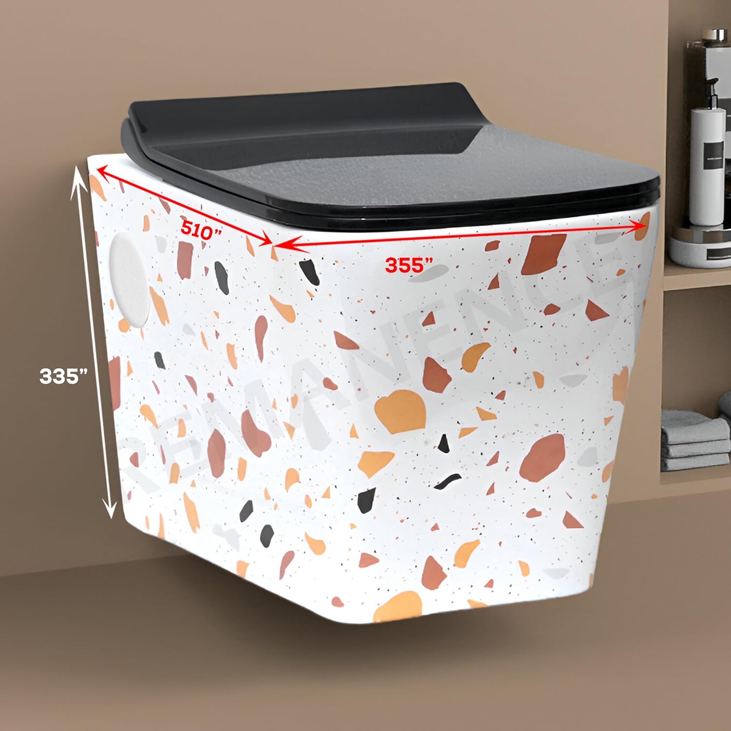 REMANENCE Ceramic Moroccan Design Wall Mount Commode with Soft Close Seat Cover (51 x 35.5 x 33.5 Centimeters)-RWH01