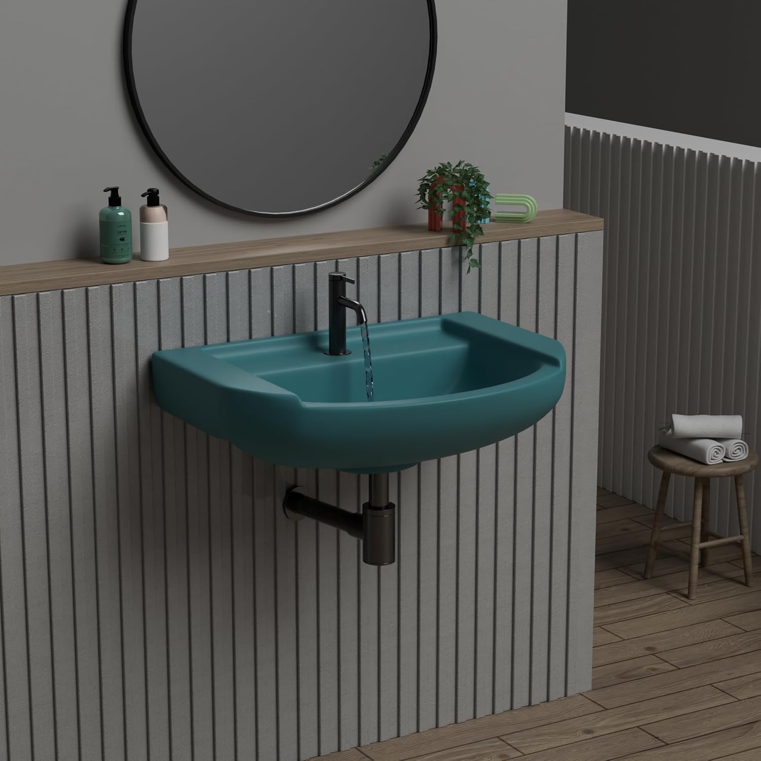 REMANENCE-GOLDEN Ceramic Wall Hung Corner Wash Basin for Bathroom (18.5 x 14 x 7.5 Inch)