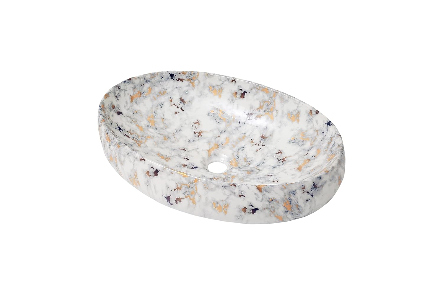 REMANENCE Ceramic Countertop Wash Basin for Designer Bathroom, Boutique Hotels, Luxury Homes (24 x 15 x 6 Inch) (Designer White Gold)