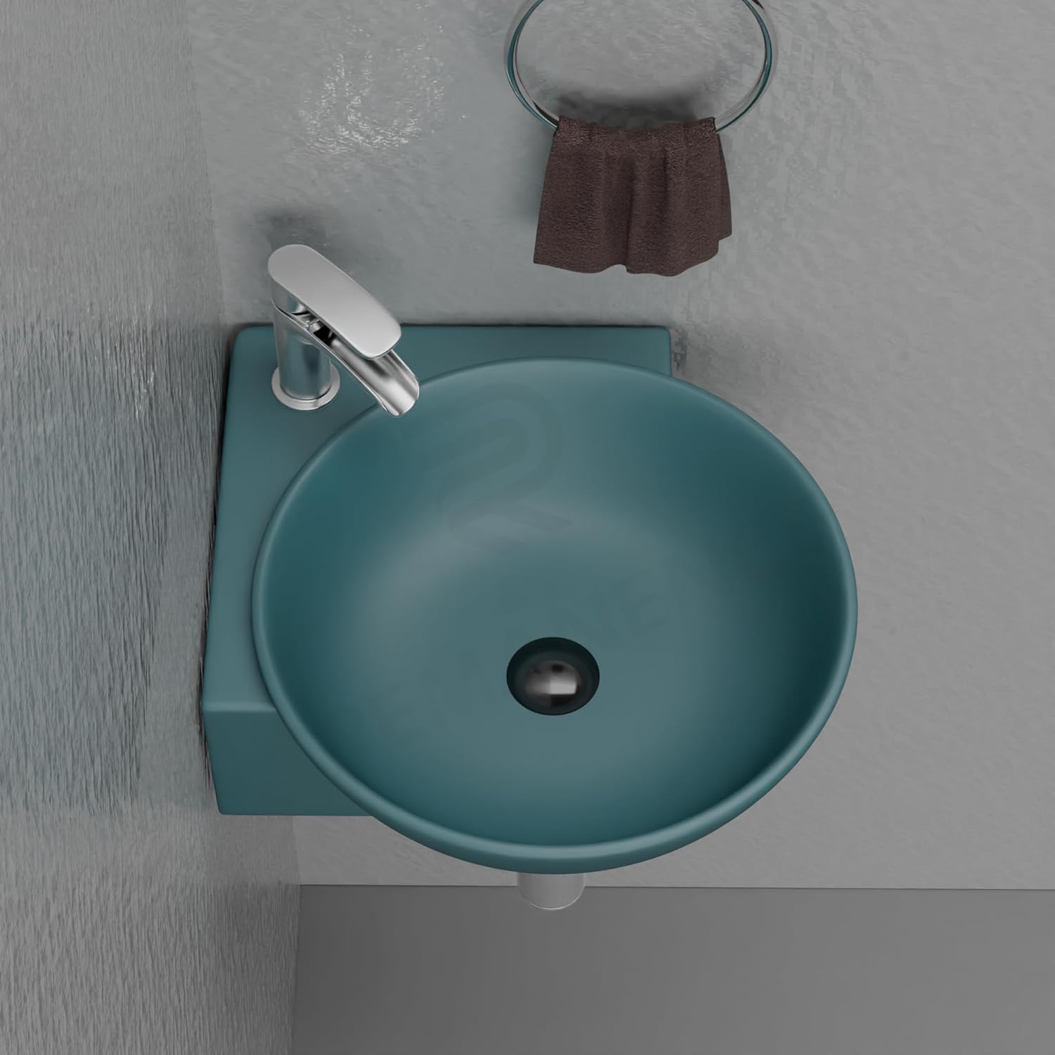 REMANENCE-ROUND Ceramic Wall Mounted Small Corner Wash Basin for Bathroom (16.3 x 13.8 x 4.3 Inch)