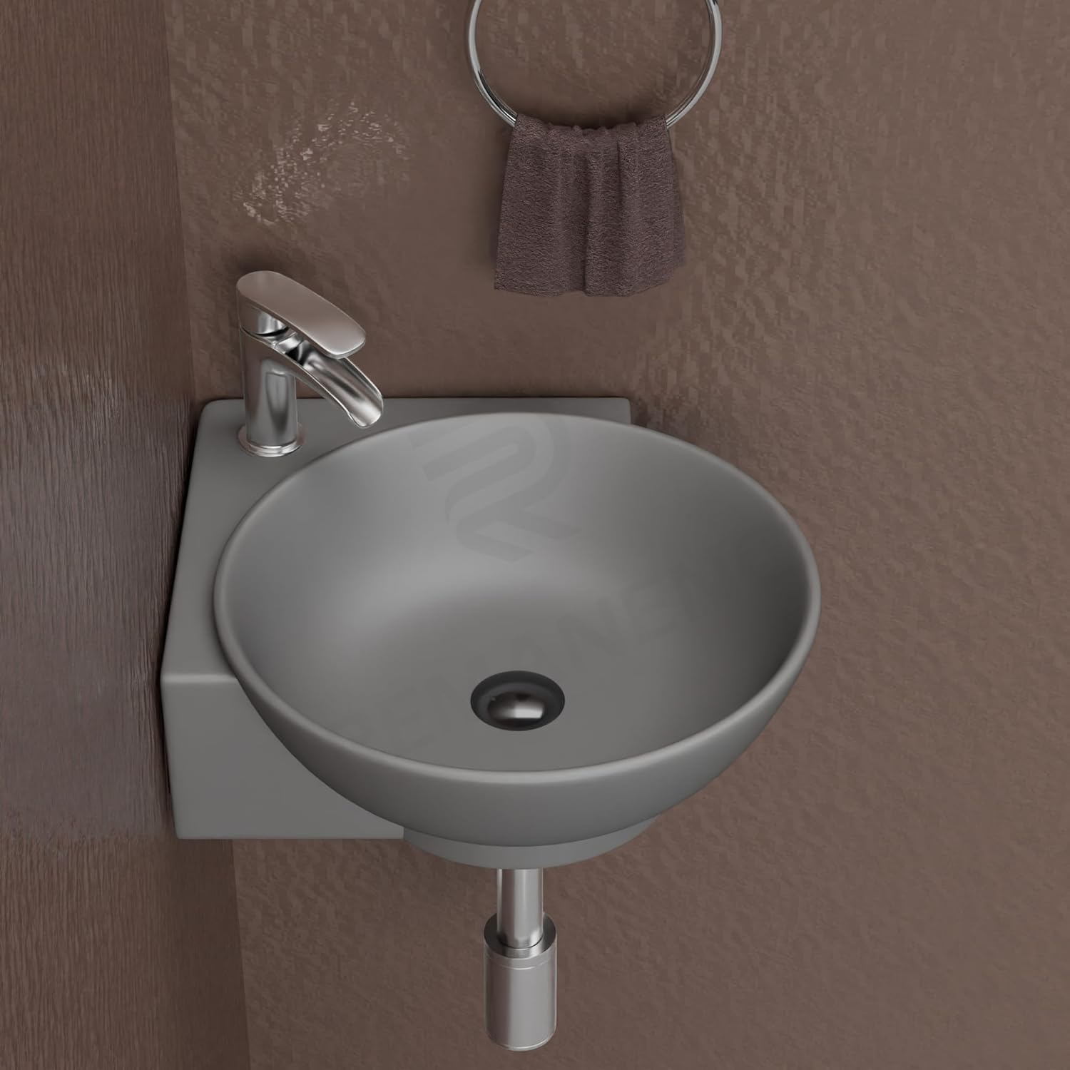REMANENCE-ROUND Ceramic Wall Mounted Small Corner Wash Basin for Bathroom (16.3 x 13.8 x 4.3 Inch)