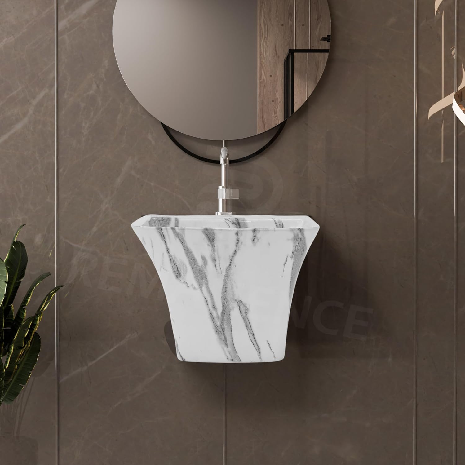 REMANENCE-RION Designer Wall Mount Half Pedestal Wash Basin for Bathroom, Restaurant, Hotels (Designer Grey)