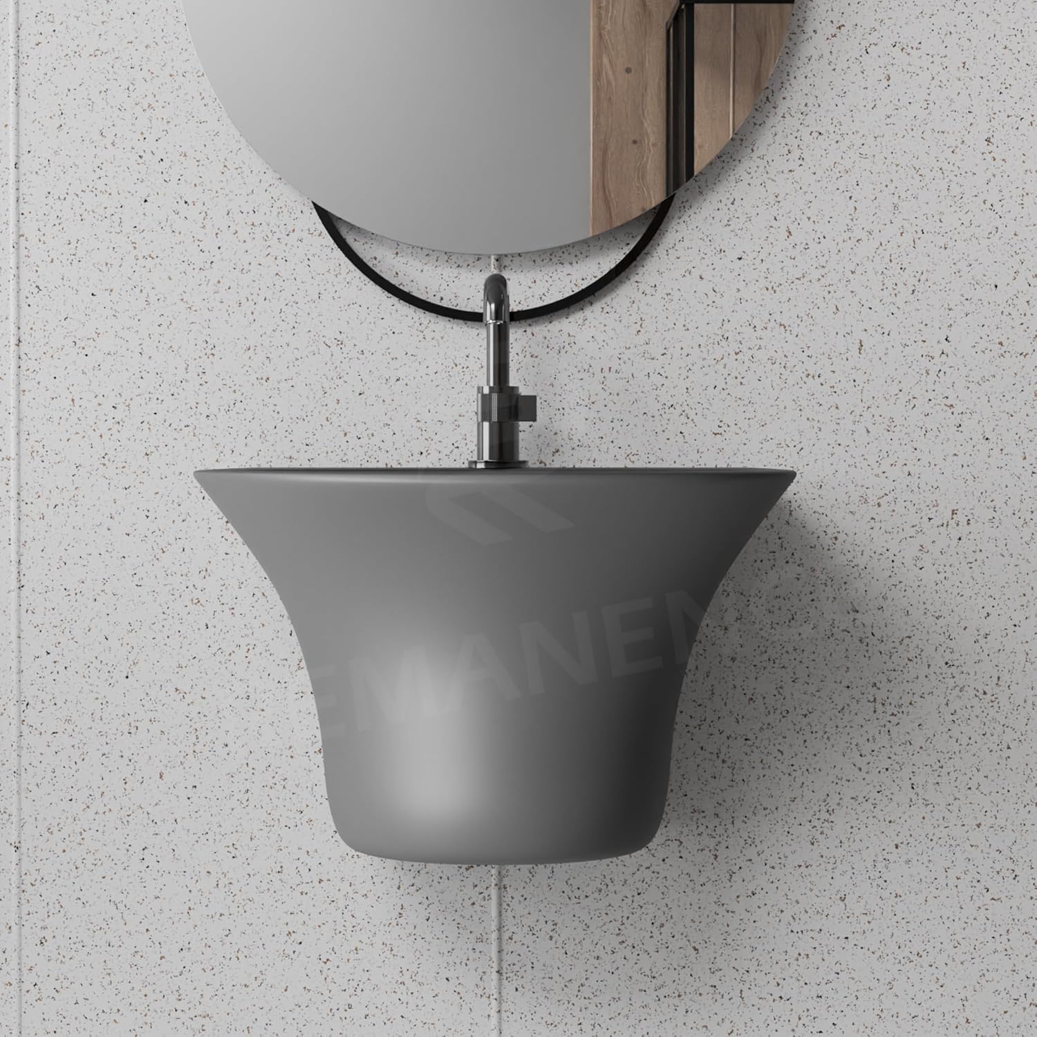REMANENCE-RICH Luxury Wall Mount Half Pedestal Wash Basin for Bathroom (Matte Grey)