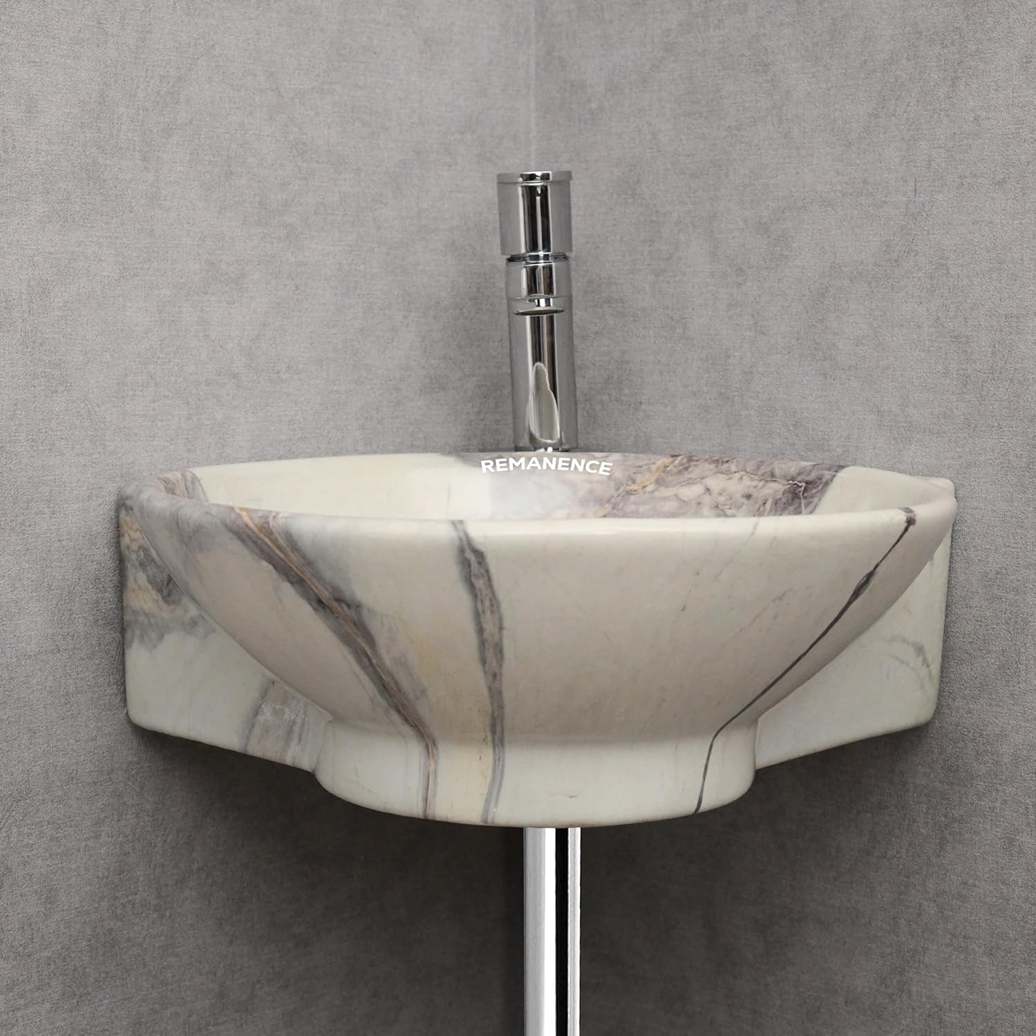 REMANENCE-ROUND Designer Wall Mounted Small Corner Wash Basin for Bathroom (16.3 x 13.8 x 4.3 Inch)