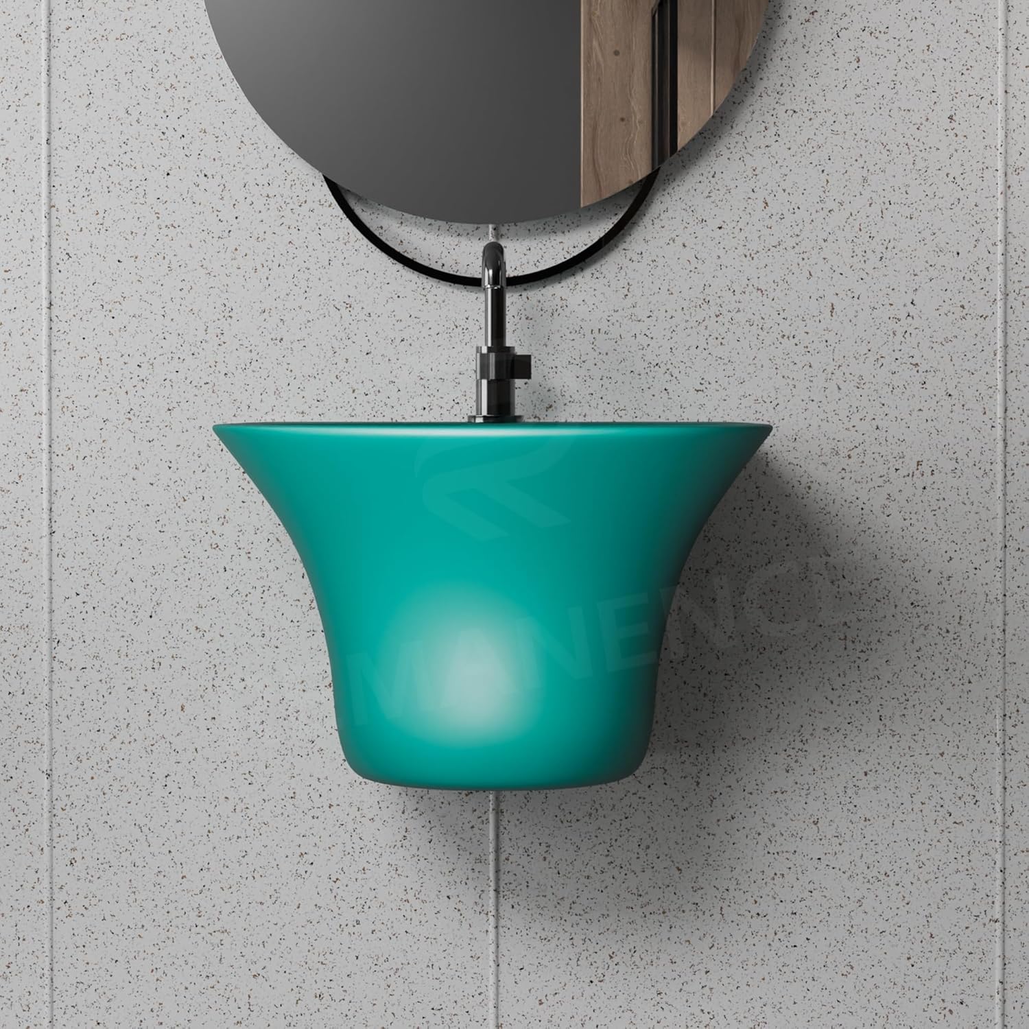 REMANENCE-RICH Luxury Wall Mount Half Pedestal Wash Basin for Bathroom (Matte Green)