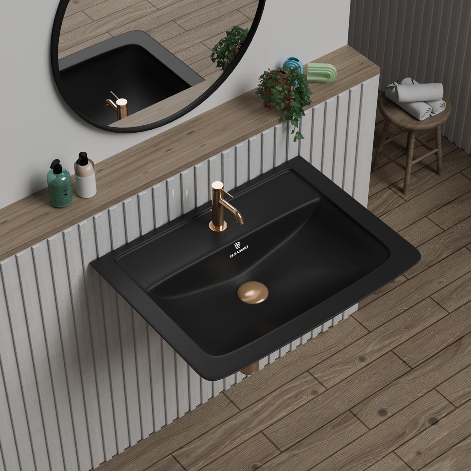 REMANENCE-SUNNY Ceramic Wall Mounted Corner Wash Basin (16 x 15 x 6 Inch)