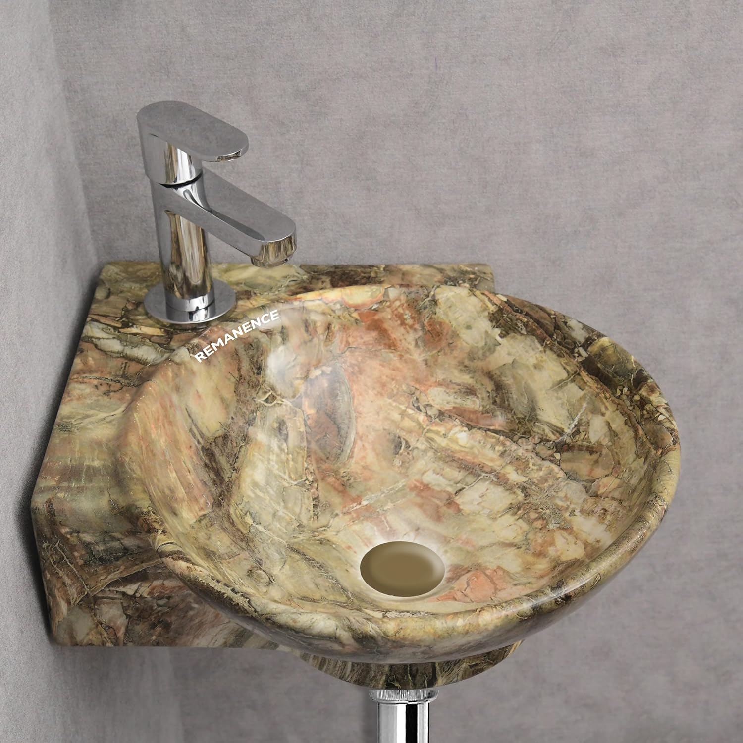 REMANENCE-ROUND Designer Wall Mounted Small Corner Wash Basin for Bathroom (16.3 x 13.8 x 4.3 Inch)