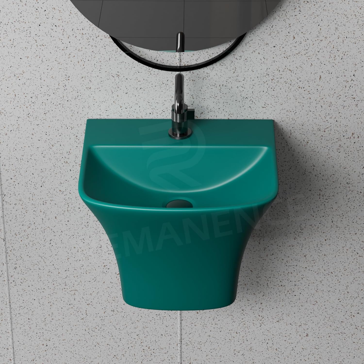 REMANENCE-RION Luxury Wall Mount Half Pedestal Wash Basin for Bathroom, Restaurant, Hotels (Matte Green)