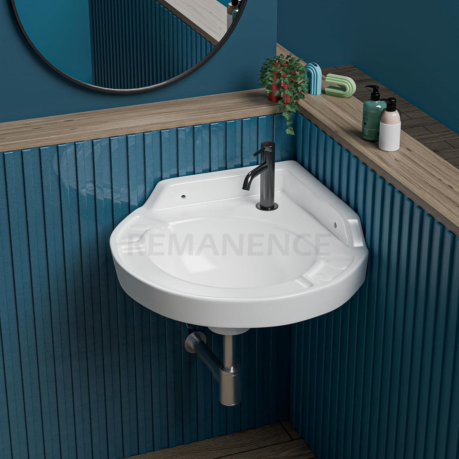 REMANENCE-OPERA Wall Mounted Wash Basin for Small Bathrooms & Powder Rooms (17 x 15 x 7.5 Inch)