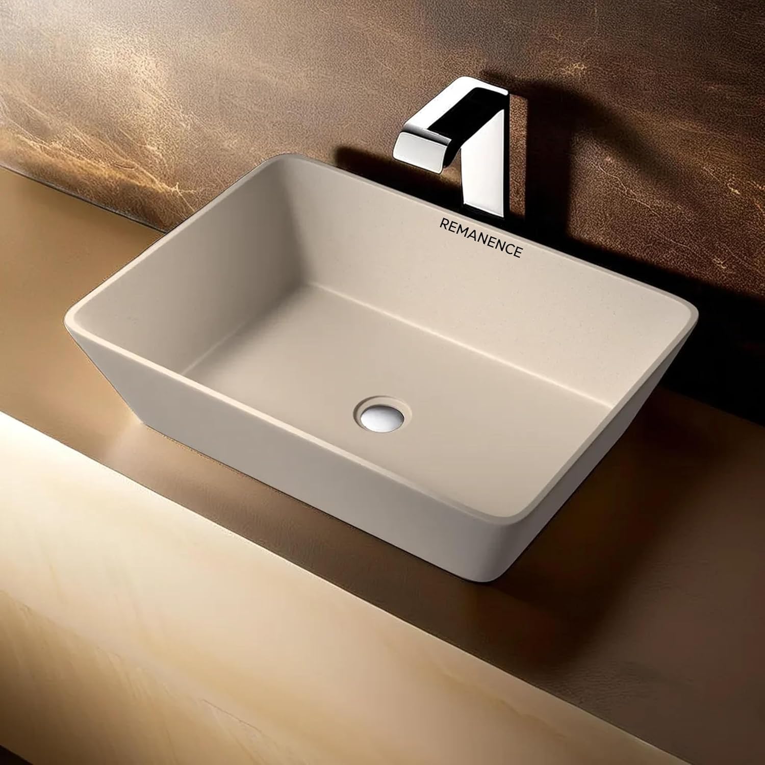 REMANENCE Granite Quartz Countertop Wash Basin (18 X 13 X 5.5 Inch) (Matte Ivory)