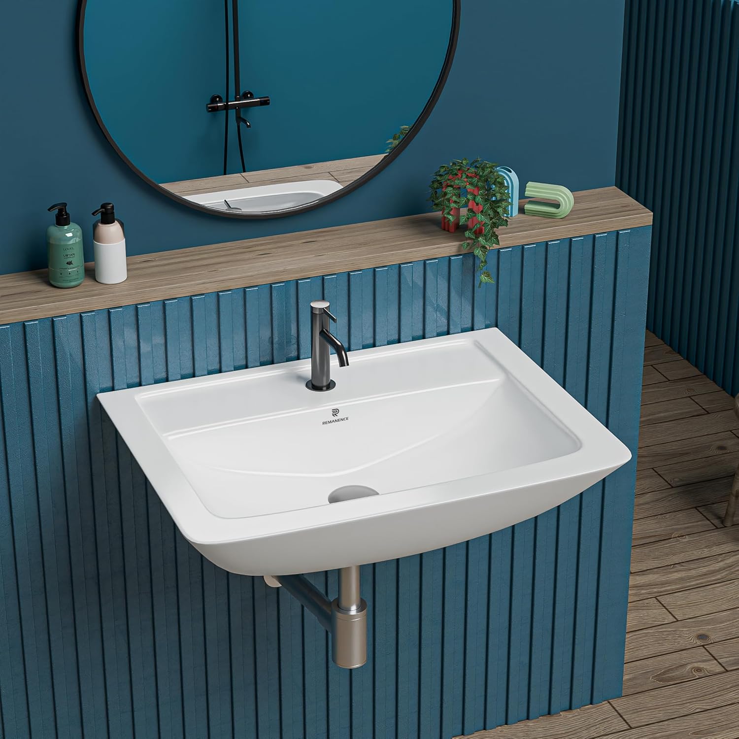 REMANENCE-SUNNY Ceramic Wall Mounted Corner Wash Basin (16 x 15 x 6 Inch)