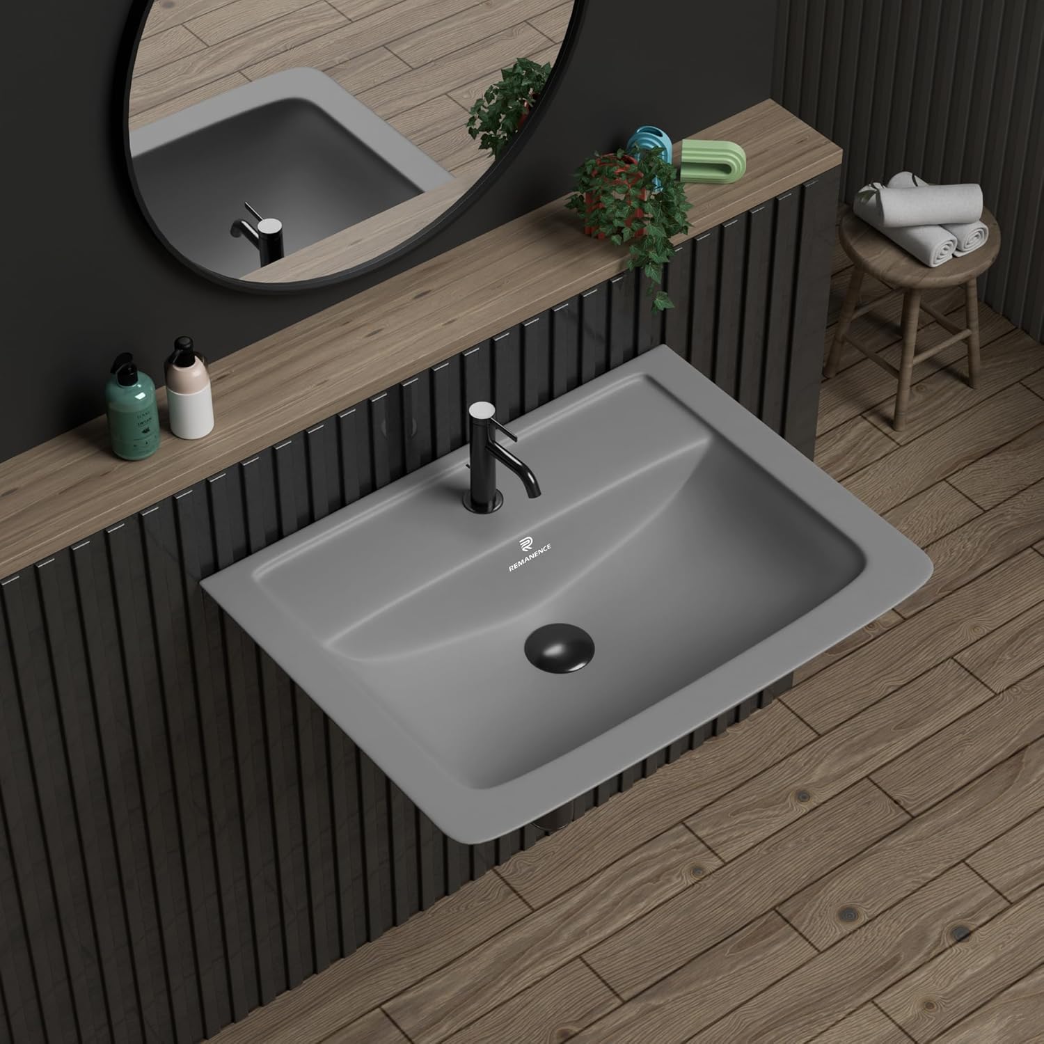 REMANENCE-SUNNY Ceramic Wall Mounted Corner Wash Basin (16 x 15 x 6 Inch)