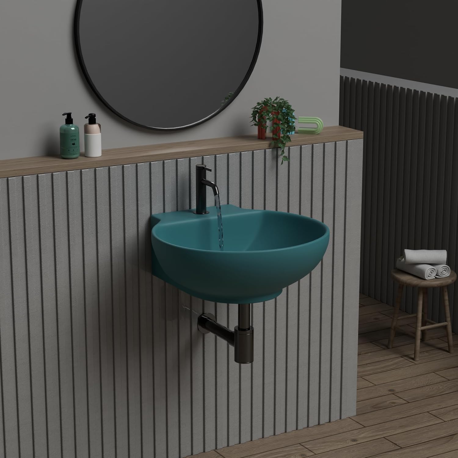 REMANENCE-NANO Ceramic Wall Hung Corner Wash Basin for Bathroom (12 x 12 x 5 Inch)