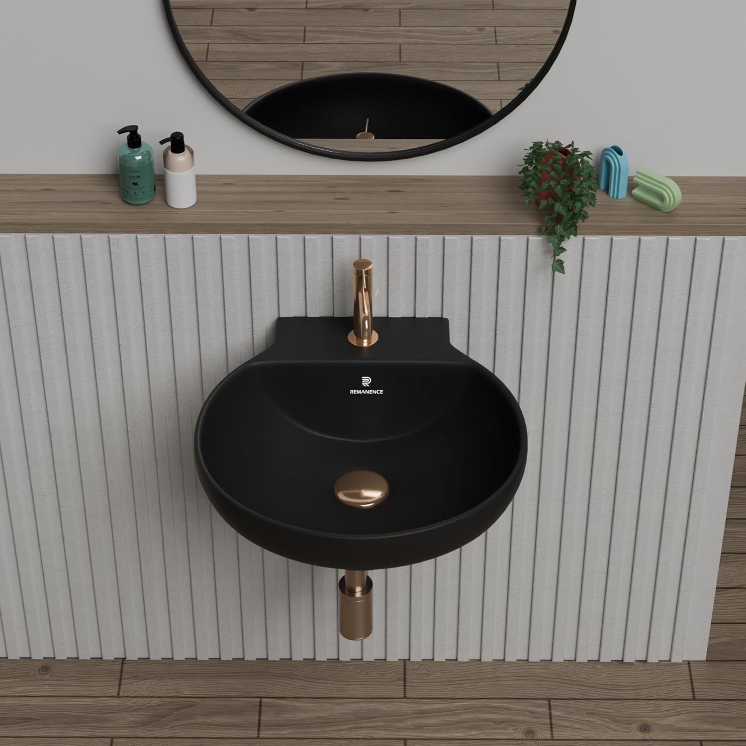 REMANENCE-NANO Ceramic Wall Hung Corner Wash Basin for Bathroom (12 x 12 x 5 Inch)