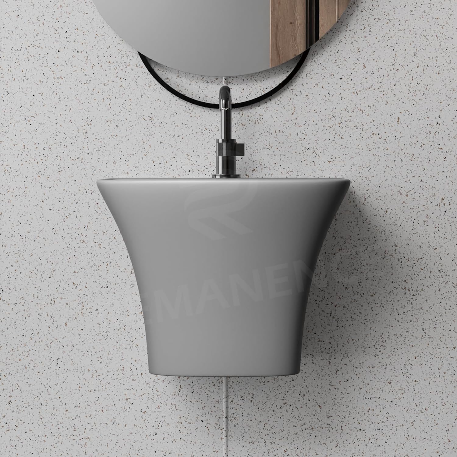 REMANENCE-RION Luxury Wall Mount Half Pedestal Wash Basin for Bathroom, Restaurant, Hotels (Matte Grey)