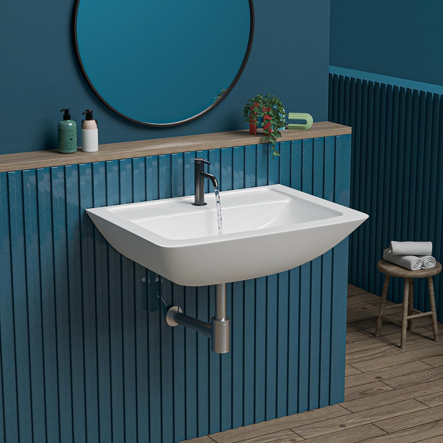 REMANENCE-SUNNY Ceramic Wall Mounted Corner Wash Basin (16 x 15 x 6 Inch)