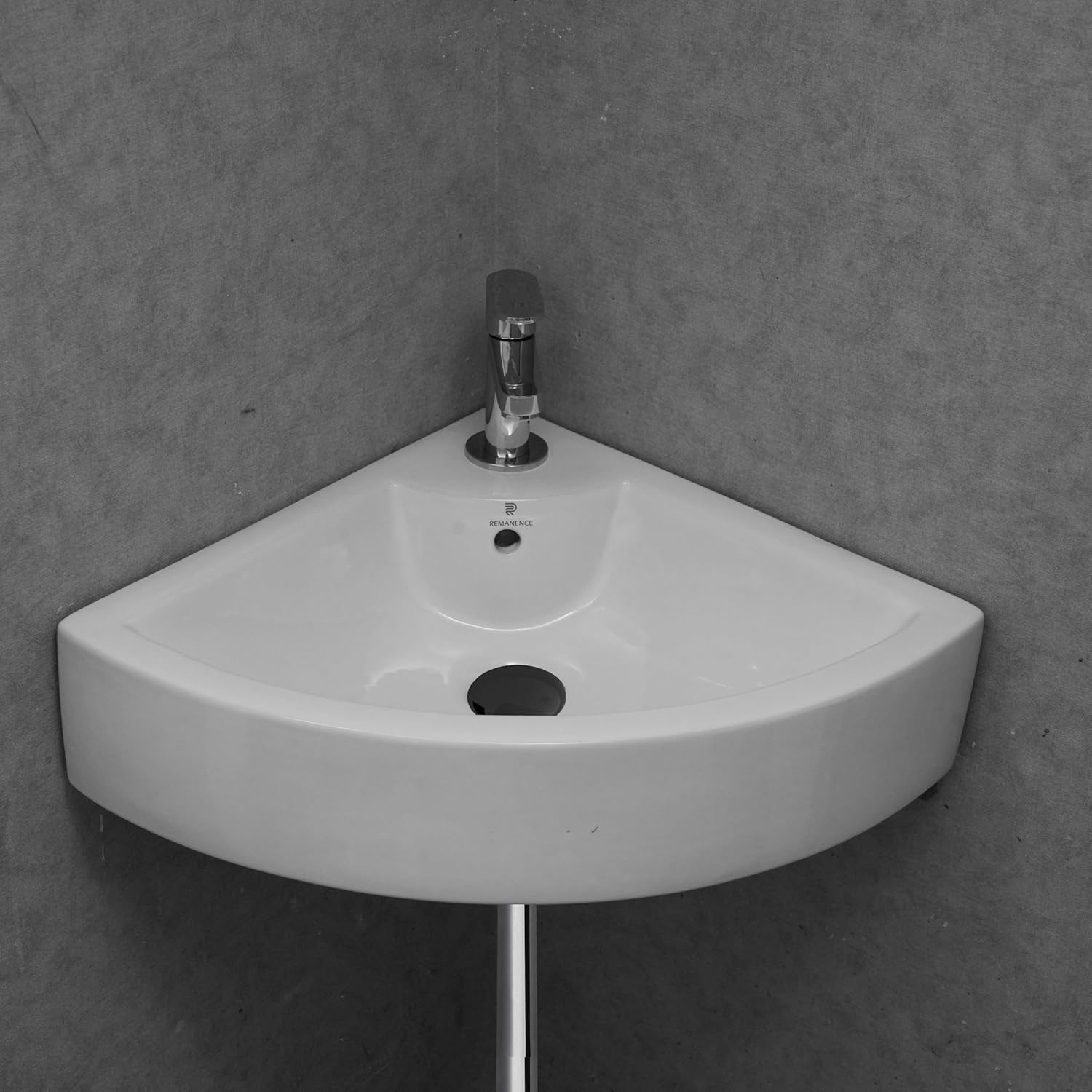 REMANENCE Ceramic Wall Mounted Corner Wash Basin (20.4 x 15 x 6 Inch)