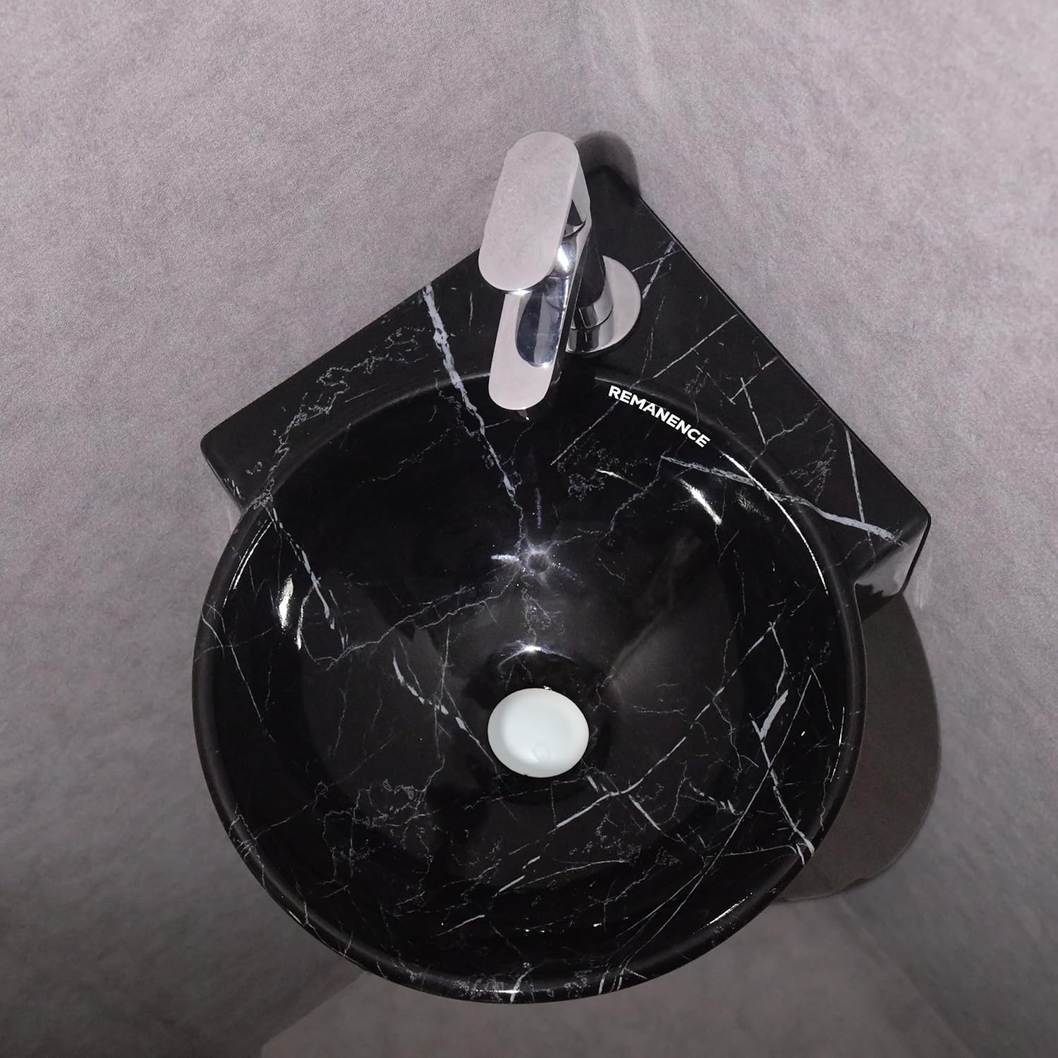 REMANENCE-ROUND Designer Wall Mounted Small Corner Wash Basin for Bathroom (16.3 x 13.8 x 4.3 Inch)