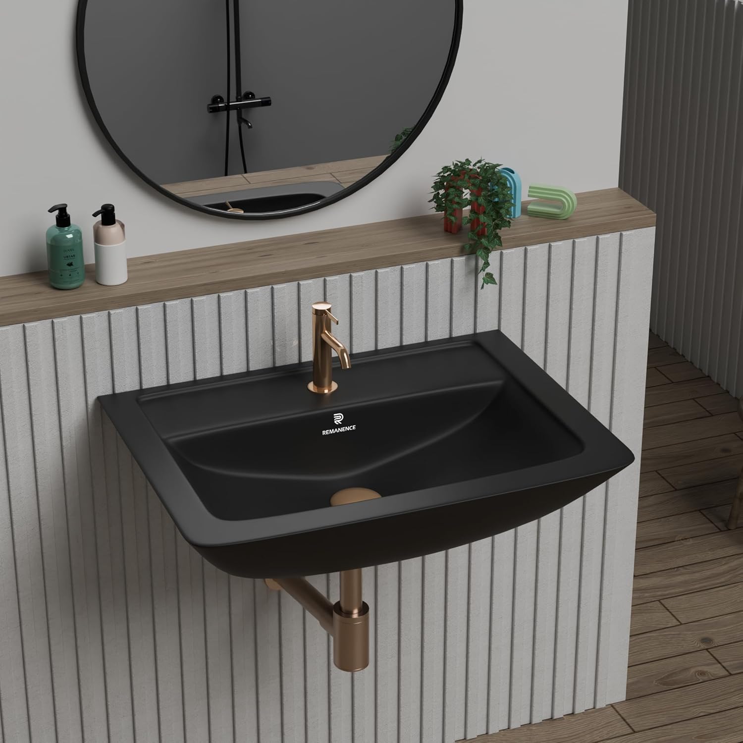 REMANENCE-SUNNY Ceramic Wall Mounted Corner Wash Basin (16 x 15 x 6 Inch)