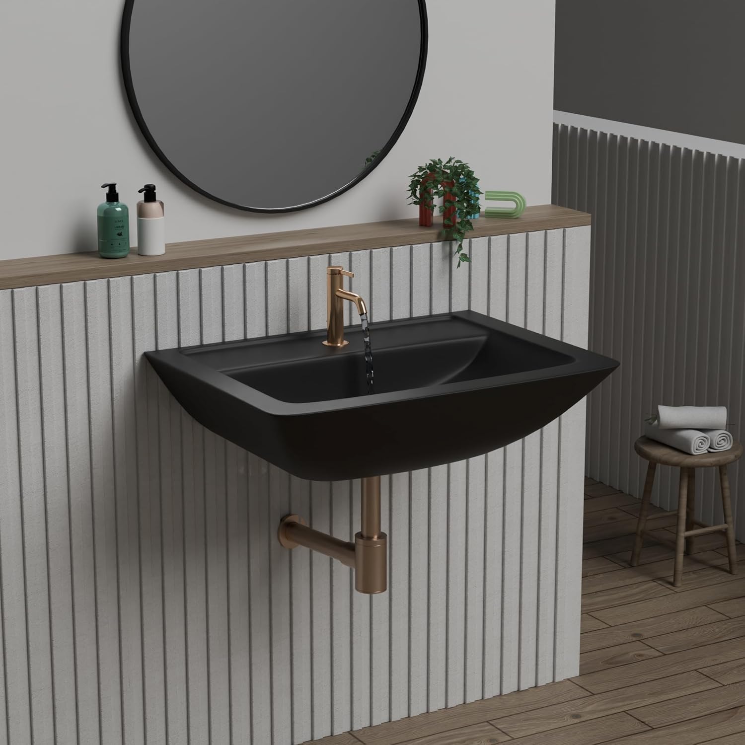 REMANENCE-SUNNY Ceramic Wall Mounted Corner Wash Basin (16 x 15 x 6 Inch)