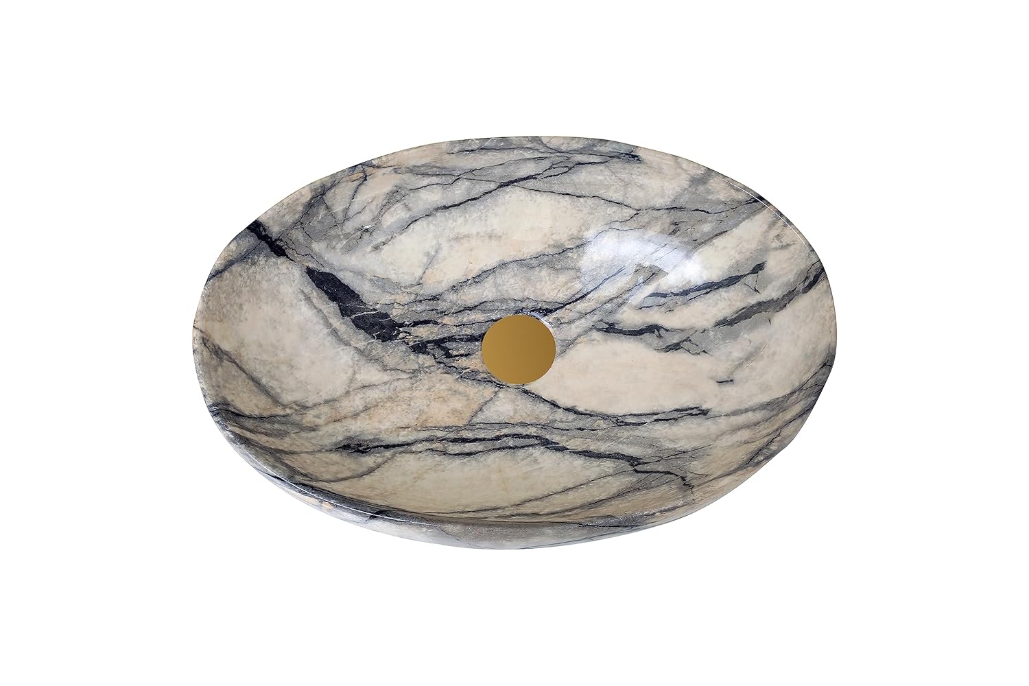 REMANENCE Ceramic Countertop Wash Basin for Designer Bathroom, Boutique Hotels, Luxury Homes (24 x 15 x 6 Inch) (Beige Black)