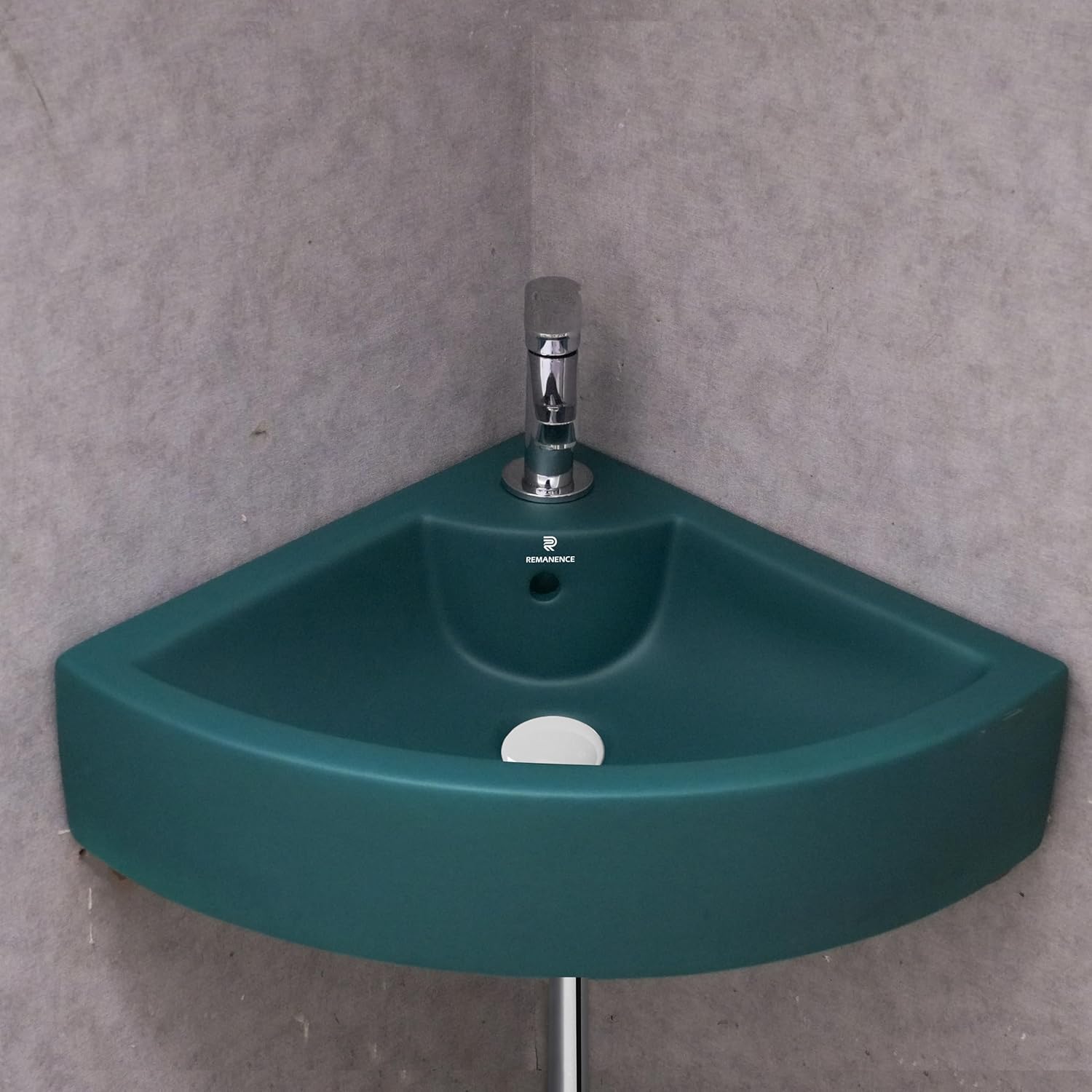 REMANENCE Ceramic Wall Mounted Corner Wash Basin (20.4 x 15 x 6 Inch)