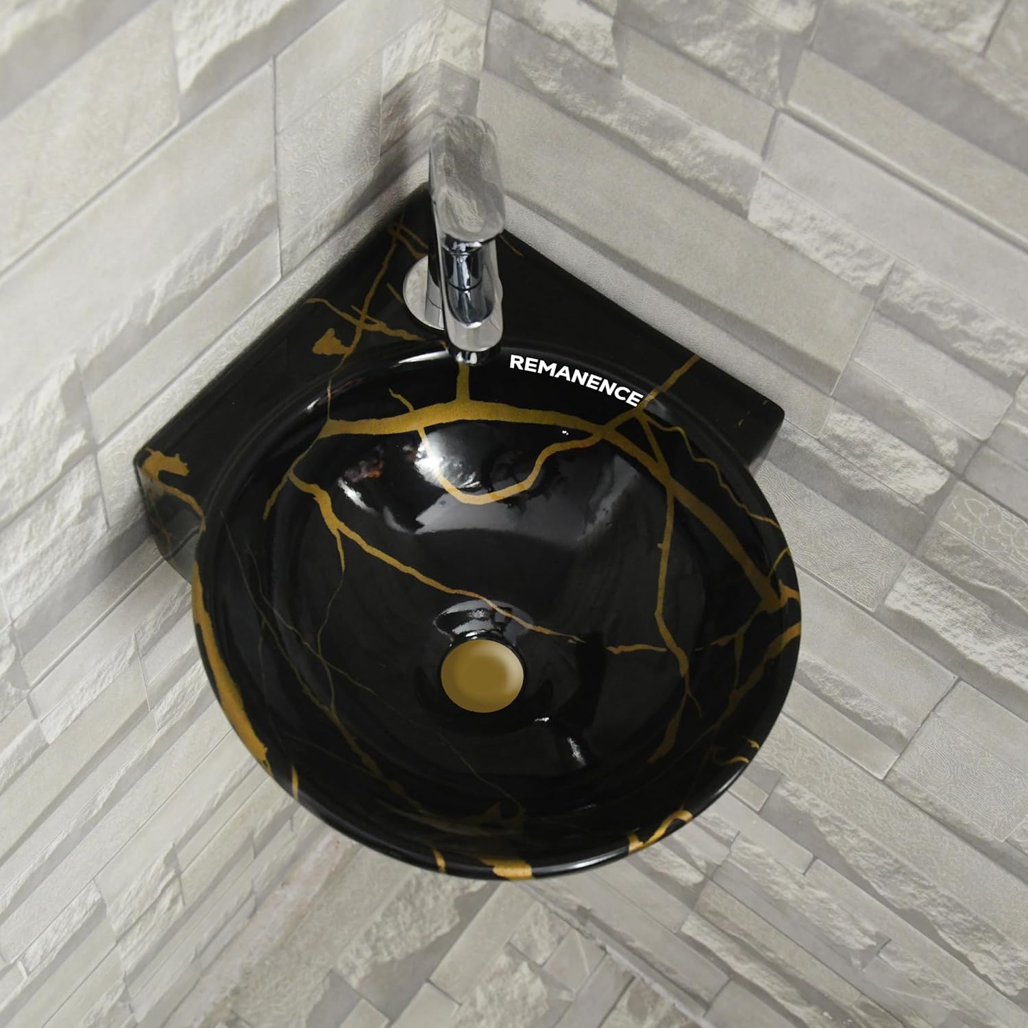 REMANENCE-ROUND Designer Wall Mounted Small Corner Wash Basin for Bathroom (16.3 x 13.8 x 4.3 Inch)