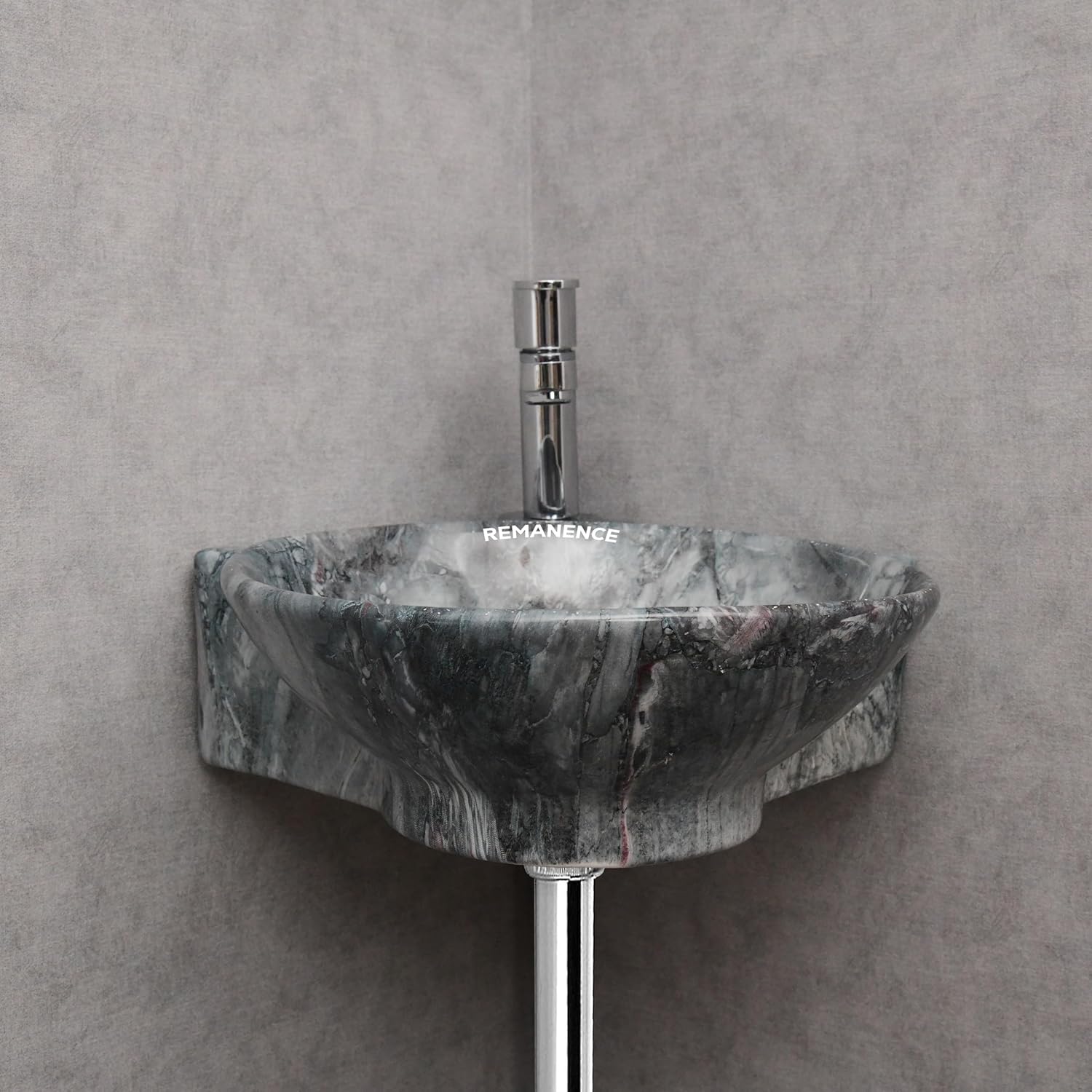 REMANENCE-ROUND Designer Wall Mounted Small Corner Wash Basin for Bathroom (16.3 x 13.8 x 4.3 Inch)