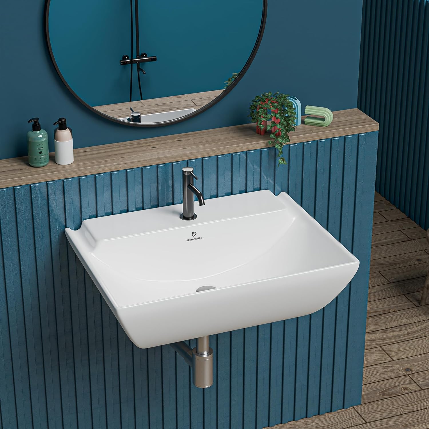 REMANENCE-OLINA Wall Mounted Wash Basin for Small Bathrooms & Powder Rooms (18 x 14 x 6 Inch)