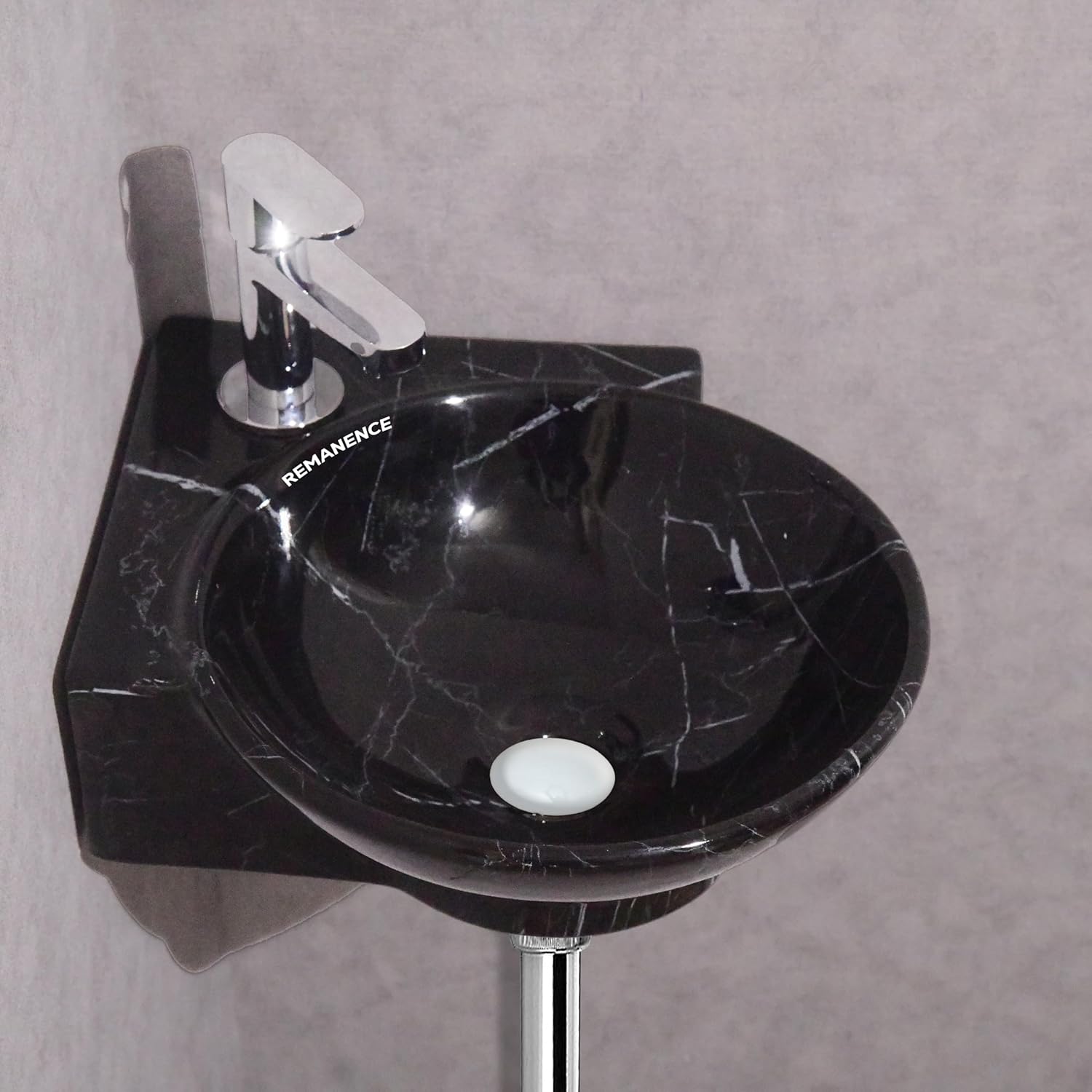 REMANENCE-ROUND Designer Wall Mounted Small Corner Wash Basin for Bathroom (16.3 x 13.8 x 4.3 Inch)