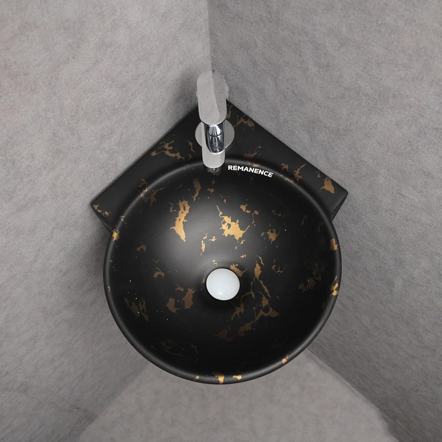 REMANENCE-ROUND Designer Wall Mounted Small Corner Wash Basin for Bathroom (16.3 x 13.8 x 4.3 Inch)