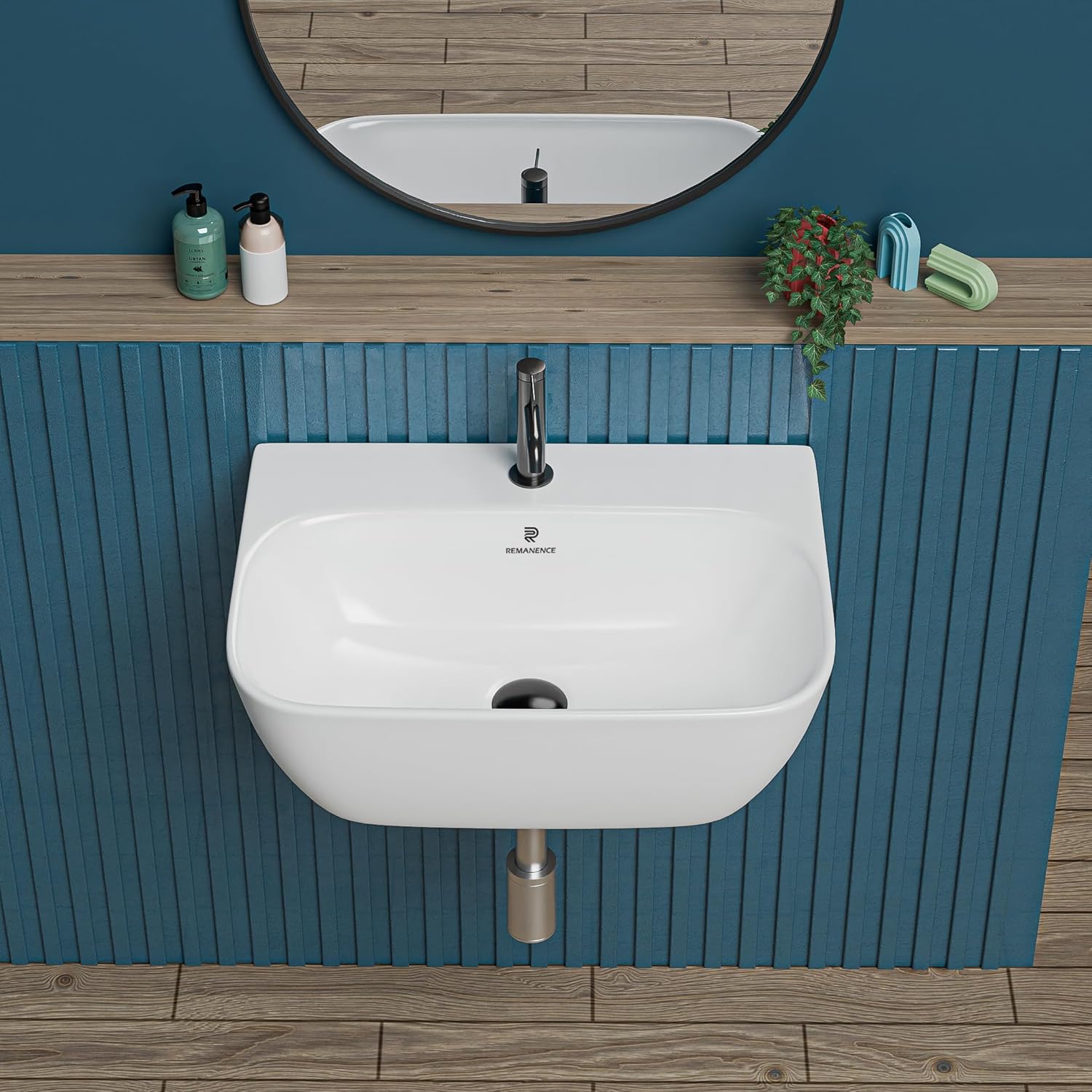 REMANENCE-ORACLE Wall Mounted Wash Basin for Small Bathrooms & Powder Rooms (17.5 x 12 x 5 Inch)