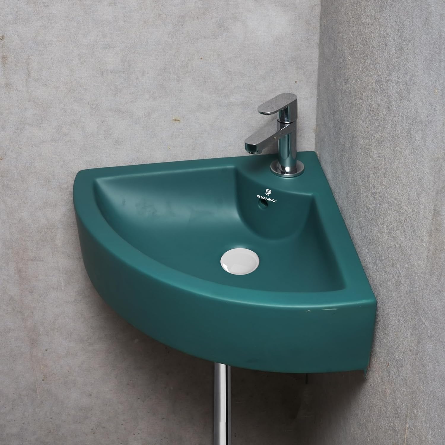 REMANENCE Ceramic Wall Mounted Corner Wash Basin (20.4 x 15 x 6 Inch)