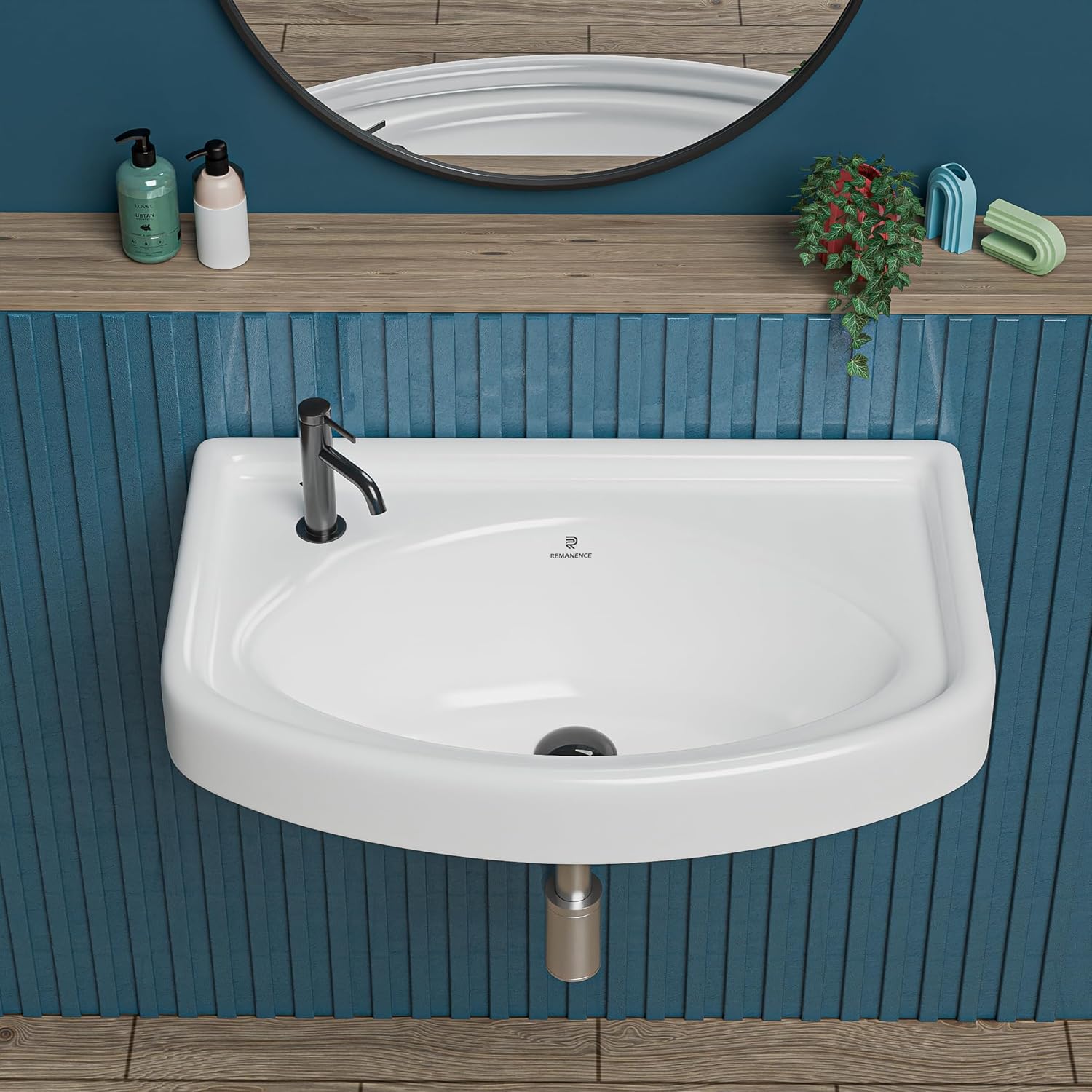 REMANENCE-DUCK Wall Mounted Wash Basin for Small Bathrooms & Powder Rooms (19 x 12.5 x 8 Inch)