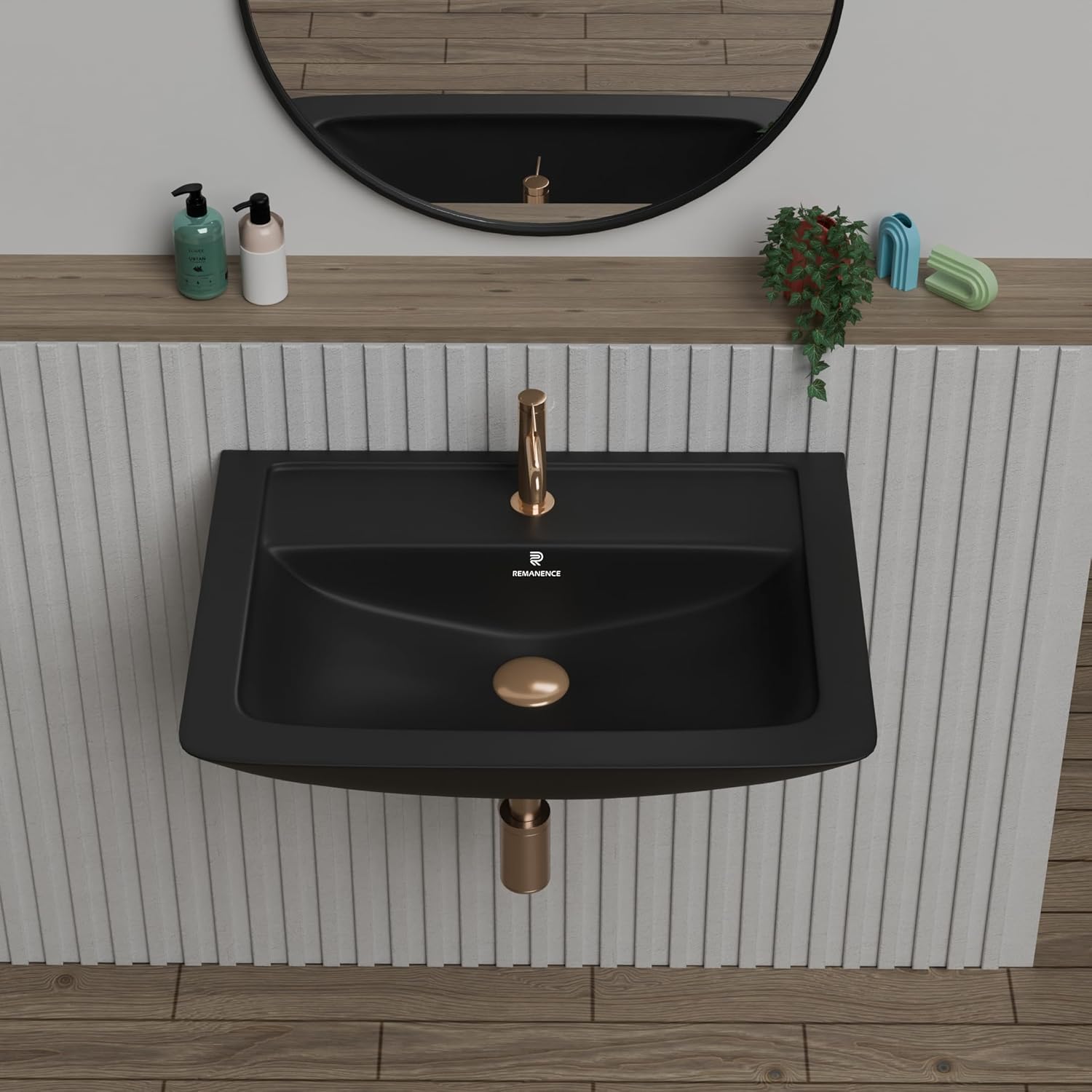 REMANENCE-SUNNY Ceramic Wall Mounted Corner Wash Basin (16 x 15 x 6 Inch)