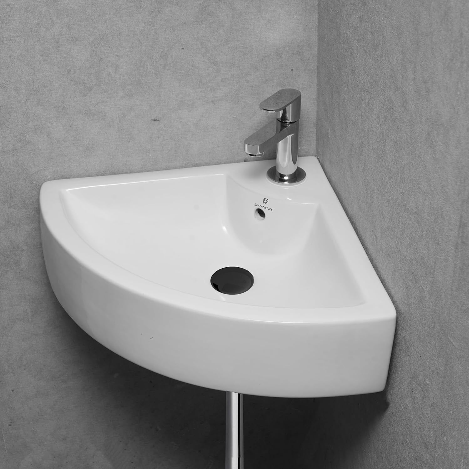 REMANENCE Ceramic Wall Mounted Corner Wash Basin (20.4 x 15 x 6 Inch)