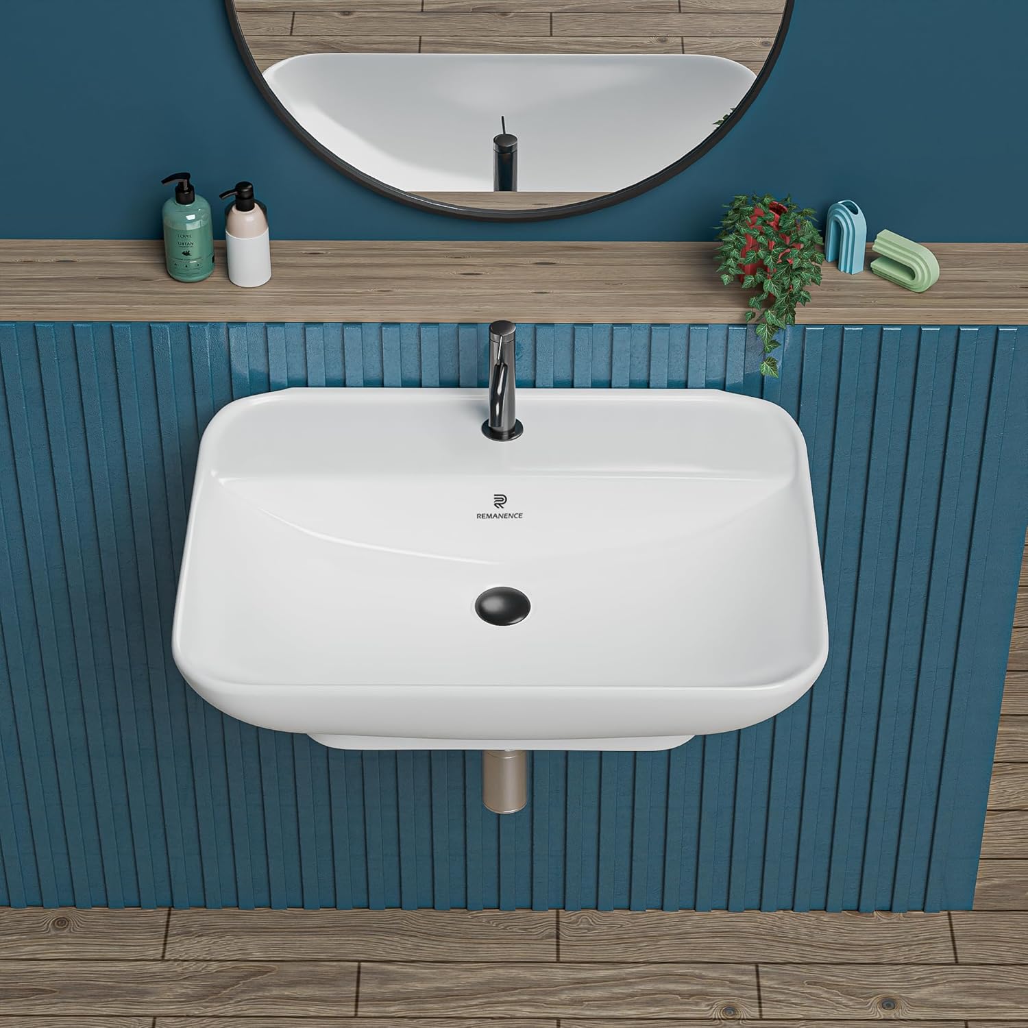 REMANENCE-MARTIN Wall Mounted Wash Basin for Small Bathrooms & Powder Rooms (21 x 16 x 5.3 Inch)