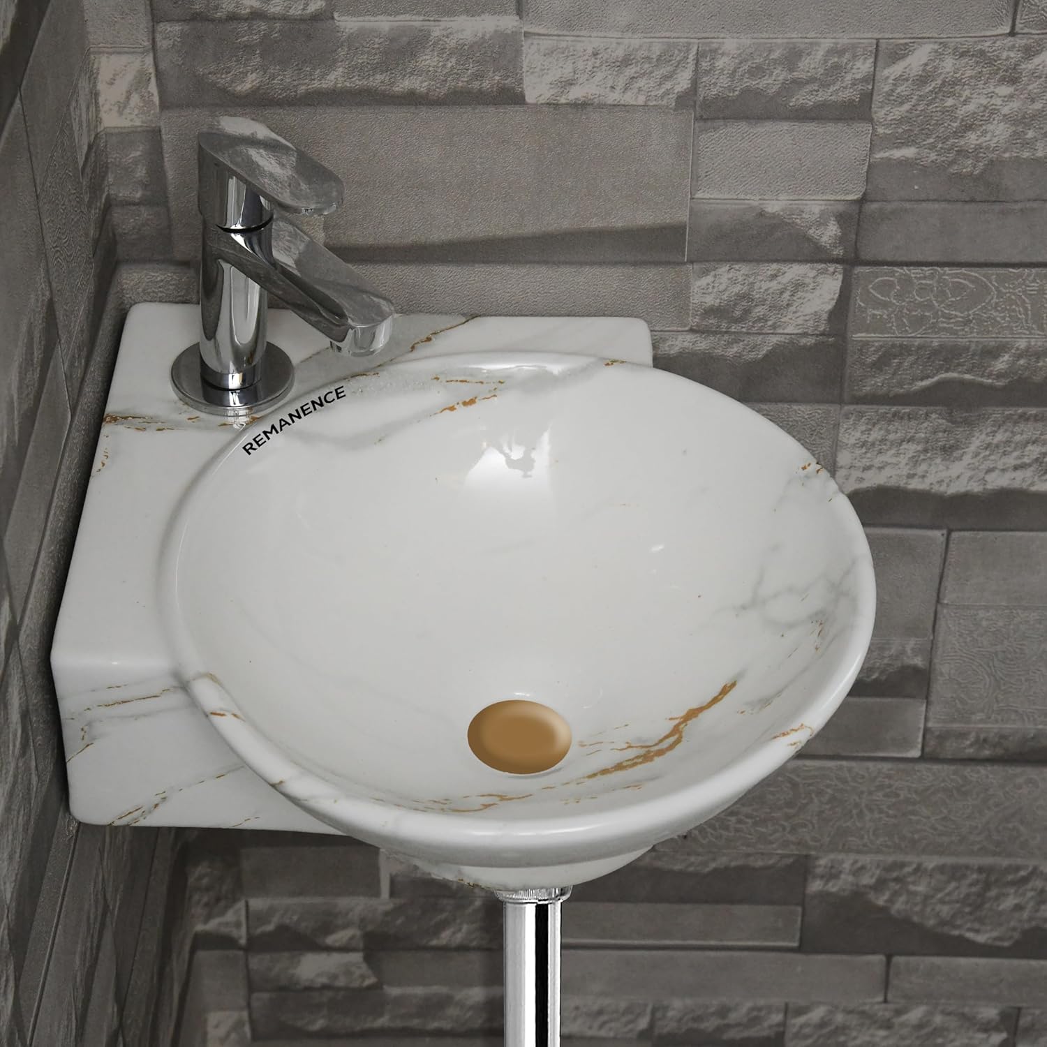 REMANENCE-ROUND Designer Wall Mounted Small Corner Wash Basin for Bathroom (16.3 x 13.8 x 4.3 Inch)