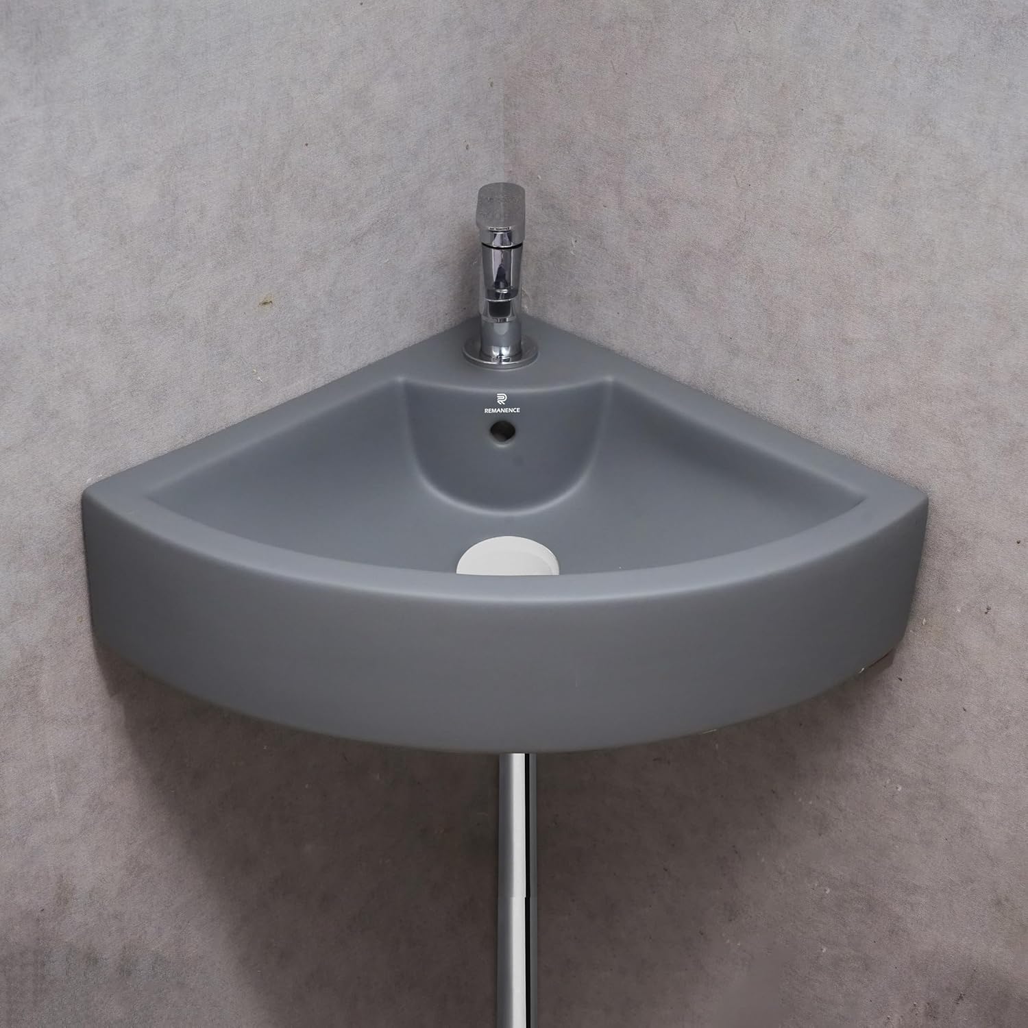 REMANENCE Ceramic Wall Mounted Corner Wash Basin (20.4 x 15 x 6 Inch)