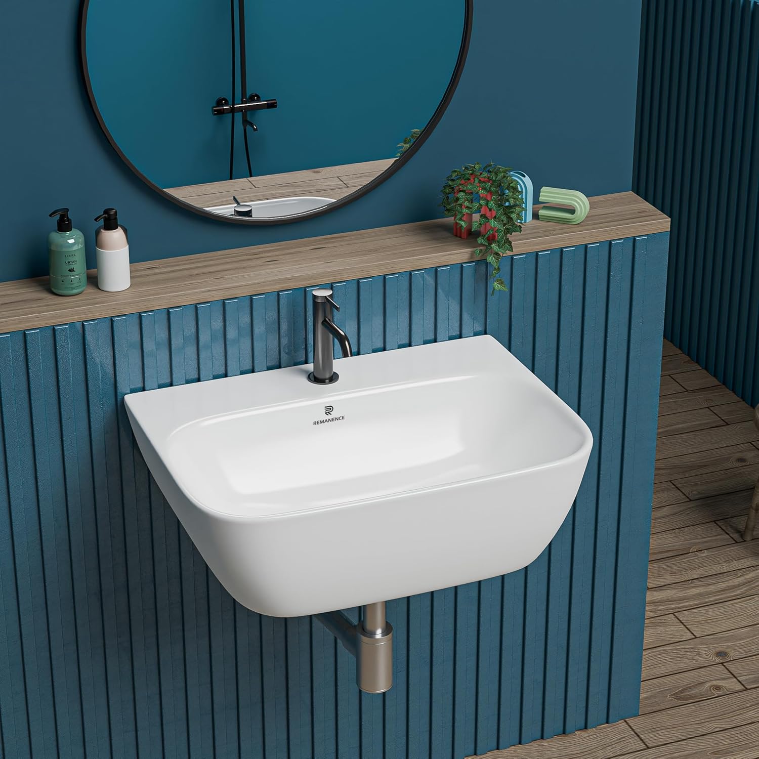 REMANENCE-ORACLE Wall Mounted Wash Basin for Small Bathrooms & Powder Rooms (17.5 x 12 x 5 Inch)