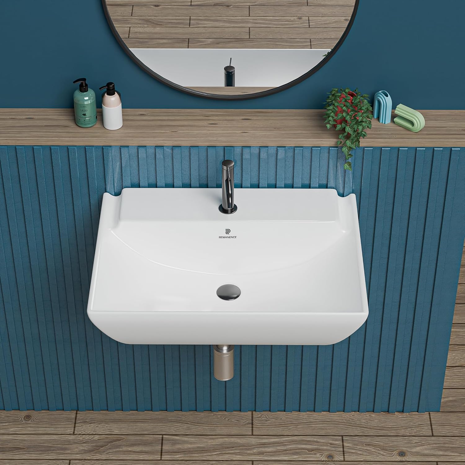 REMANENCE-OLINA Wall Mounted Wash Basin for Small Bathrooms & Powder Rooms (18 x 14 x 6 Inch)