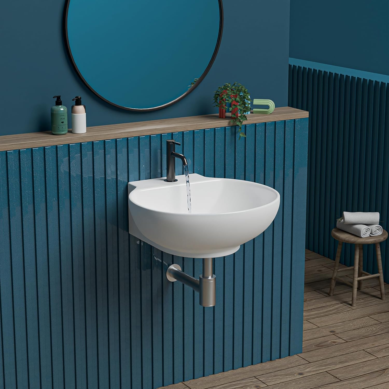 REMANENCE-NANO Ceramic Wall Hung Corner Wash Basin for Bathroom (12 x 12 x 5 Inch)