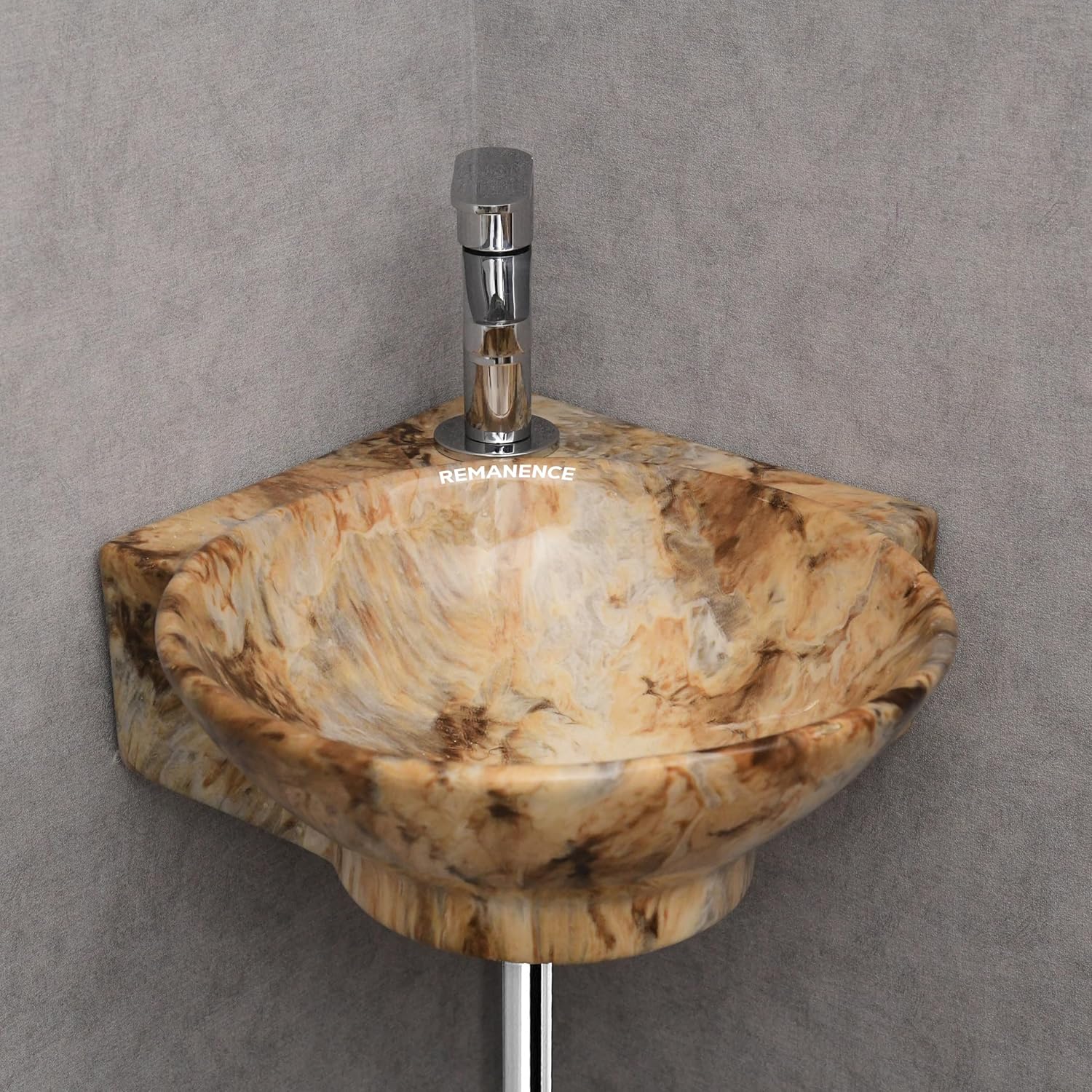 REMANENCE-ROUND Designer Wall Mounted Small Corner Wash Basin for Bathroom (16.3 x 13.8 x 4.3 Inch)
