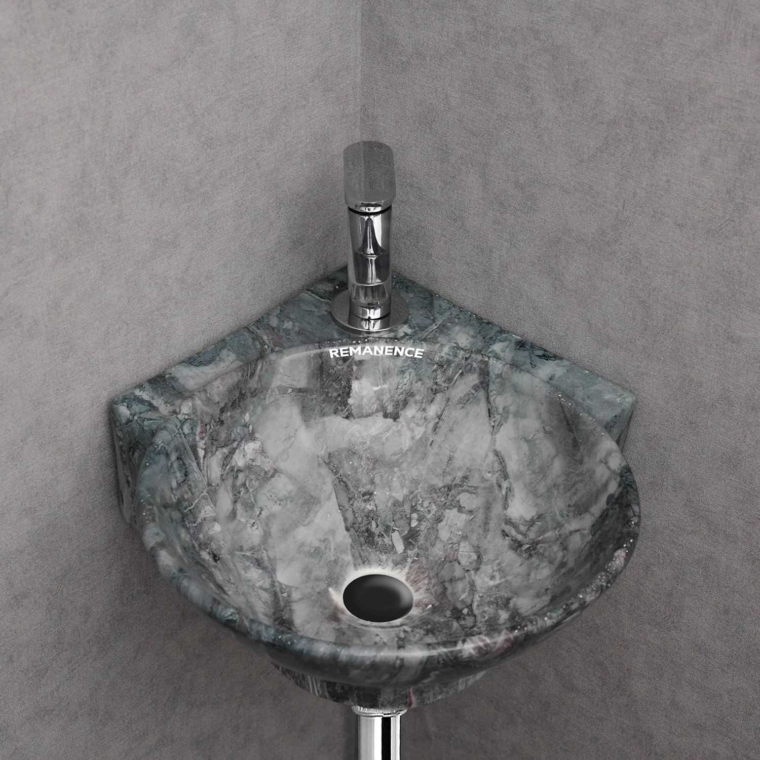 REMANENCE-ROUND Designer Wall Mounted Small Corner Wash Basin for Bathroom (16.3 x 13.8 x 4.3 Inch)