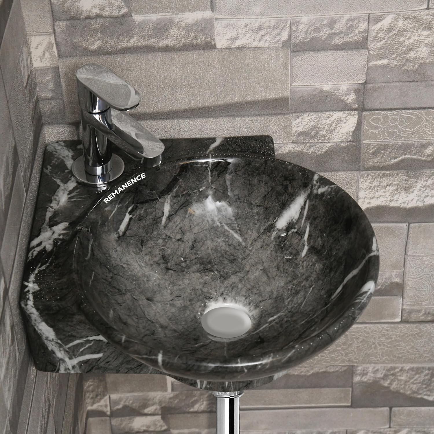 REMANENCE-ROUND Designer Wall Mounted Small Corner Wash Basin for Bathroom (16.3 x 13.8 x 4.3 Inch)