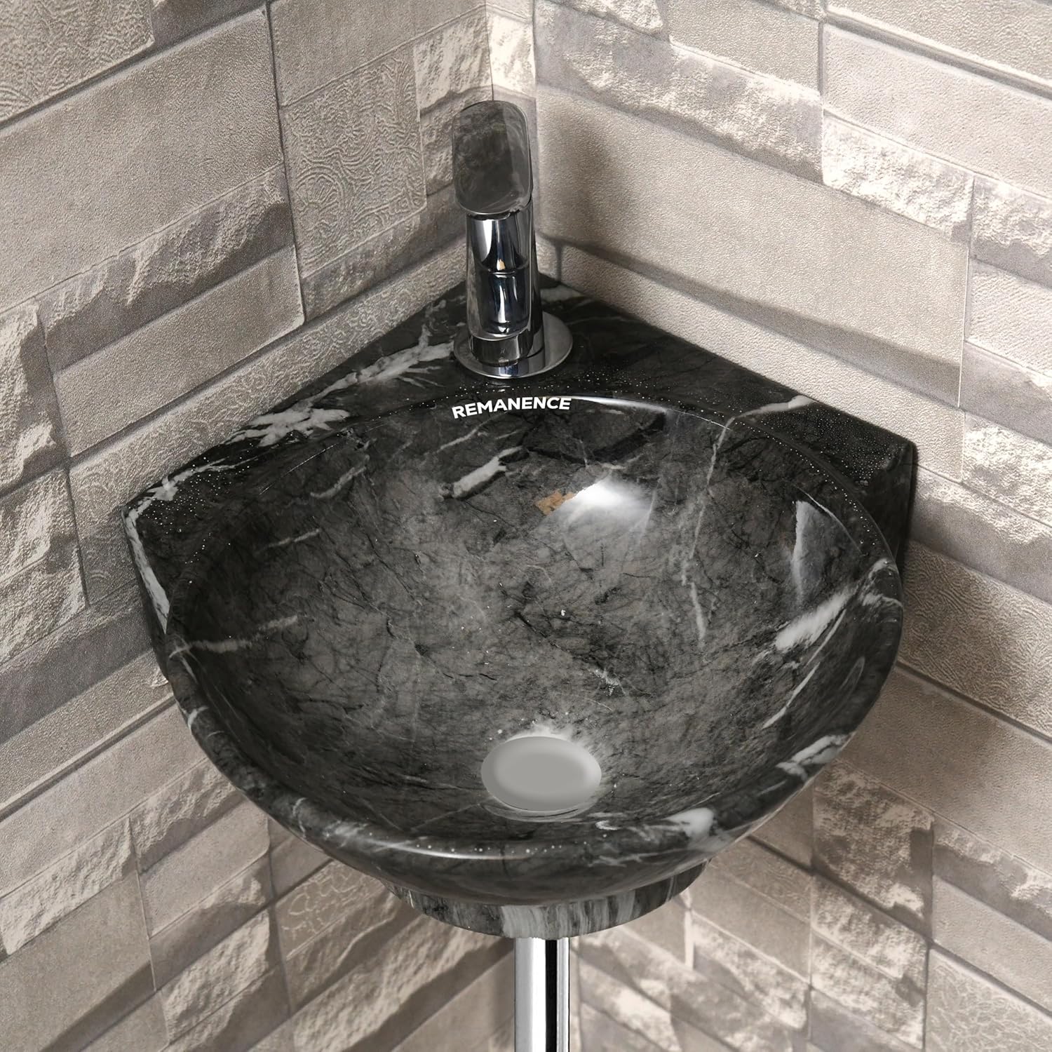 REMANENCE-ROUND Designer Wall Mounted Small Corner Wash Basin for Bathroom (16.3 x 13.8 x 4.3 Inch)