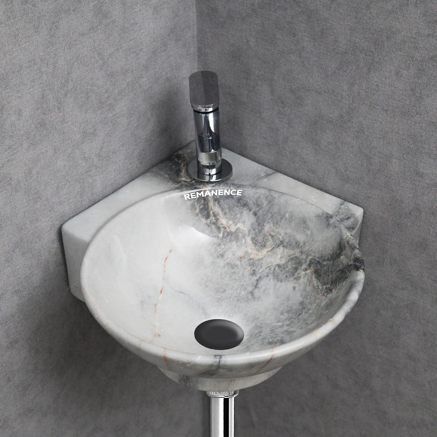 REMANENCE-ROUND Designer Wall Mounted Small Corner Wash Basin for Bathroom (16.3 x 13.8 x 4.3 Inch)