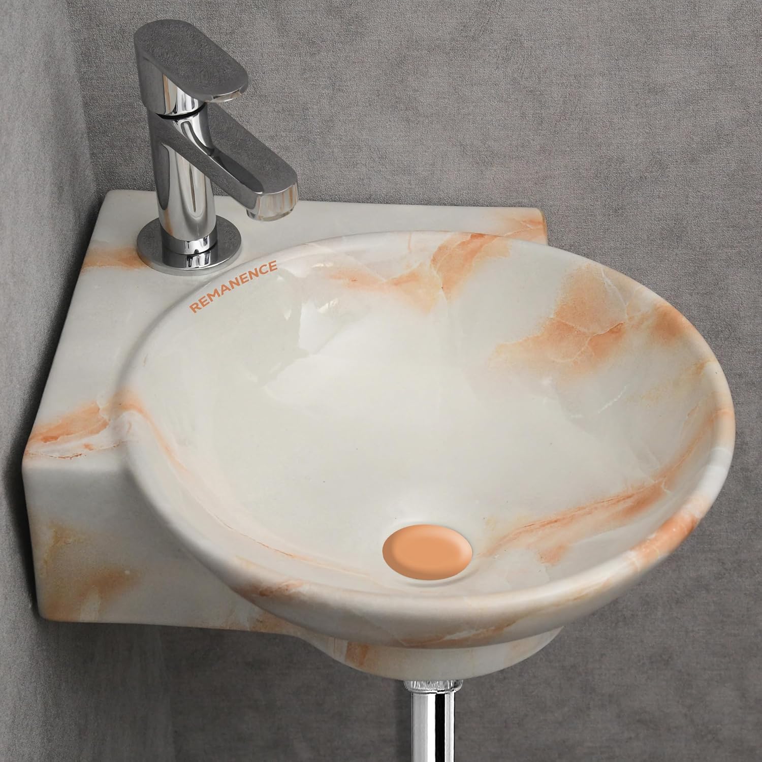 REMANENCE-ROUND Designer Wall Mounted Small Corner Wash Basin for Bathroom (16.3 x 13.8 x 4.3 Inch)