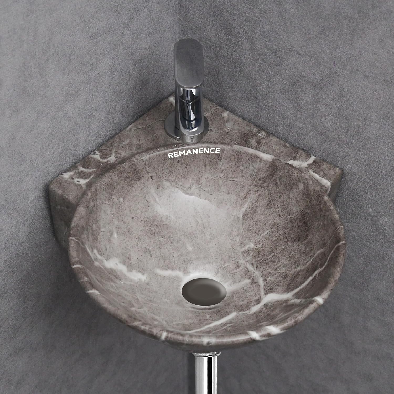 REMANENCE-ROUND Designer Wall Mounted Small Corner Wash Basin for Bathroom (16.3 x 13.8 x 4.3 Inch)