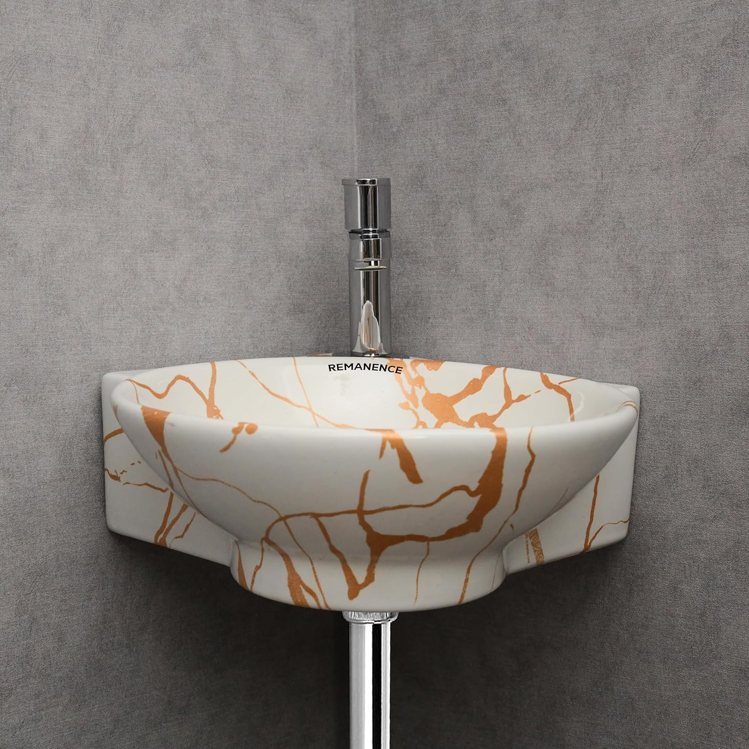 REMANENCE-ROUND Designer Wall Mounted Small Corner Wash Basin for Bathroom (16.3 x 13.8 x 4.3 Inch)